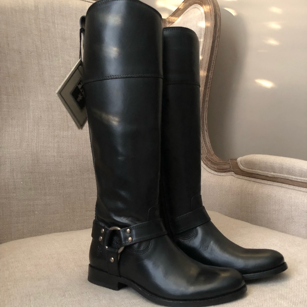 Frye Black Melissa Harness Riding Boot, Size 5.5